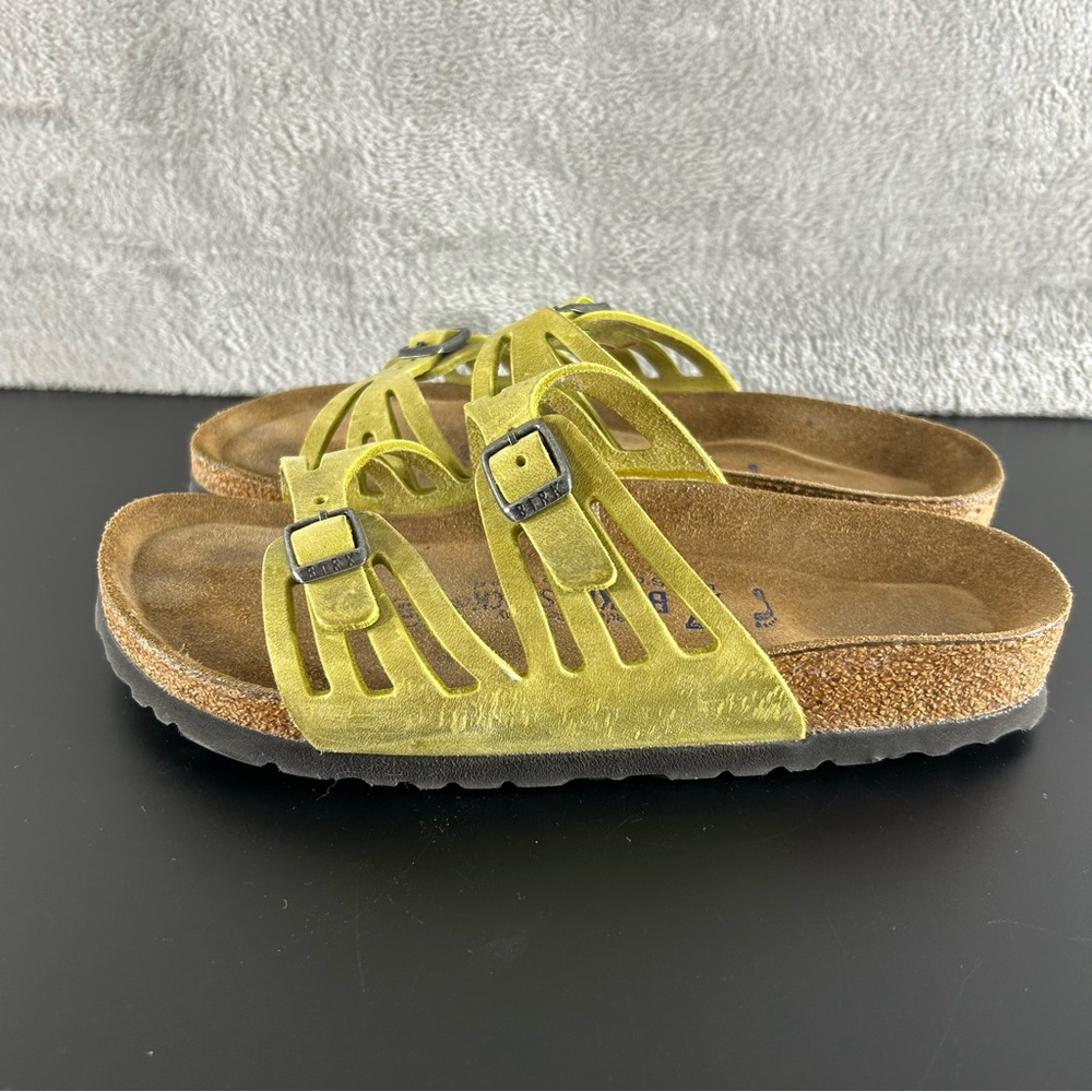BIRKENSTOCK Granada Soft Footbed Lime Green Suede Leather Sandals Size 37 US 6 - Picture 5 of 9